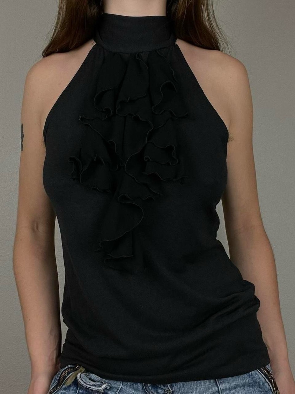 Free People Black Halter Tank with Subtle Logo